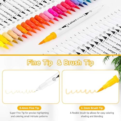 Caliart 72 Colors Double Tip Brush Pens Art Markers, Artist Fine & Brush Pen Coloring Markers for Adult Book Cards Drawing Craft Kit Teacher Office Supplies thumbnail 4