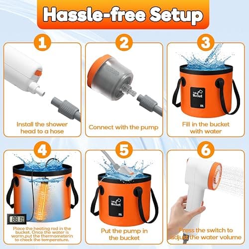 Portable Camping Shower, Shower Head with LED Light, Camping Shower Pump with Carbon Purification, Foldable Bucket, Summer Beach, Outdoor Camp Showering for Hiking, Pet Bath, RV Car Wash, Water Plant thumbnail 6