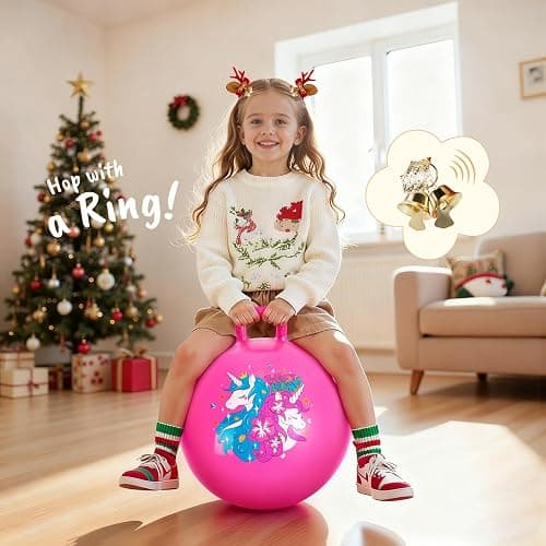 ZOOJOY Hopper Ball, Pink Bouncy Balls for Kids, 18 Inch Sit on Jumping Toys with Handle for Girls Gift Aged 3-8, Inflatable Unicorn Bounce Hopper Balls Toy with Pump thumbnail 4