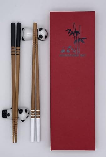 Sushi Essstäbchen Set Panda 2 Paar inklusive Keramik-Unterleger Premium Holz Nachhaltig Japanisch Chinesisch Koreanisch Taiwanesisch thumbnail 3