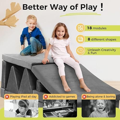 Modular Kids Play Couch 18pcs Toddler Floor Sofa, Sectional Couch for Children Bedroom and Playroom Furniture for Playing, Creativing, Convertible Foam and Floor Cushion for Boys and Girls thumbnail 5