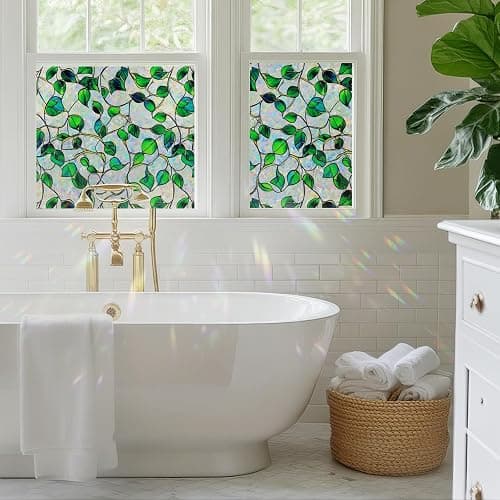 SOMWISE Window Privacy Film Stained Glass Decorative Static Cling Window Tint Sticker for Home Room Bathroom Glass Door Car Decor Rainbow Vinyl Renter Friendly one Way,17.5 * 78.5,Blue&Green Vine thumbnail 3