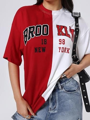 SOLY HUX Women's Oversized Graphic Tees Letter Casual Summer Tops Short Sleeve Tshirt thumbnail 6