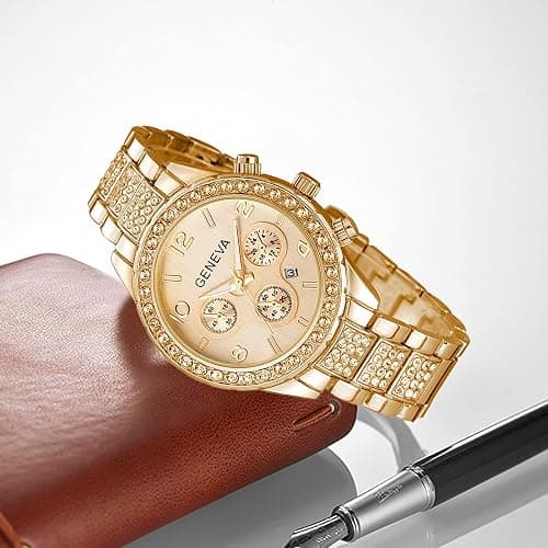 Luxury Unisex Crystal Diamond Watches Quartz Digital Calendar Rose Gold Silver Stainless Steel Watch thumbnail 6