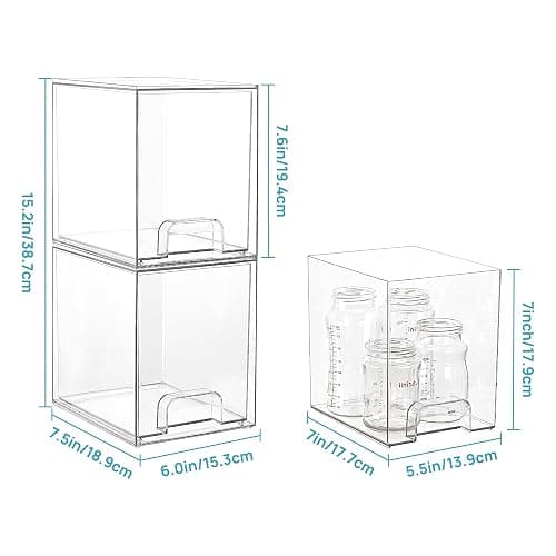 Vtopmart 7.6" H Clear Stackable Storage Drawers, 4 Pack Plastic Organizers Bins for Skincare, Cosmetics,Beauty Supplies,Ideal for Vanity, Bathroom,Kitchen Countertop,Cabinet Organization thumbnail 2
