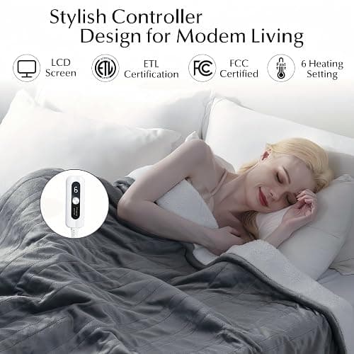 SNUGSUN Heated Blanket Throw Size, Soft and Cozy Electric Heating Blanket for Bed, Automatic Safety System 6 Heating Levels & 4 Hours Auto-Off Gift for Grandma,50" x 60" London Grey thumbnail 6