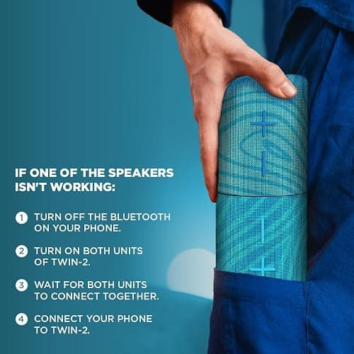 Stromberg - Twin 2-in-1 Mini Portable Bluetooth Speaker, 10W Power (5W per Speaker), 10-Hour Playtime, Sky Blue and Blue thumbnail 2