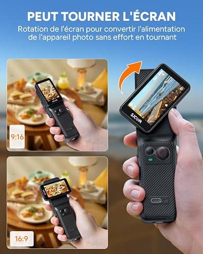 SJCAM C400 Camera Vlog Bundle (64G)-Caméra d'action 4K avec 7H d'Autonomie Exceptionnelle,Écran Tactile Rotatif 2.29",Imperméable,Stabilisation 6 Axes,pour Youtube,Vlog,Voyages,Activités,Noir thumbnail 3