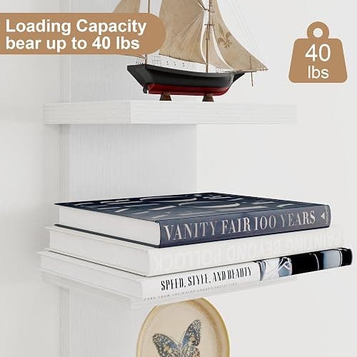 Fun Memories 5 Tier Wall Shelf Unit, White Floating Shelves for Storage - Vertical Column Tower Design, Lack Wall Shelf Space Saving Organizer for Bedroom, Living Room, Home Decor thumbnail 5
