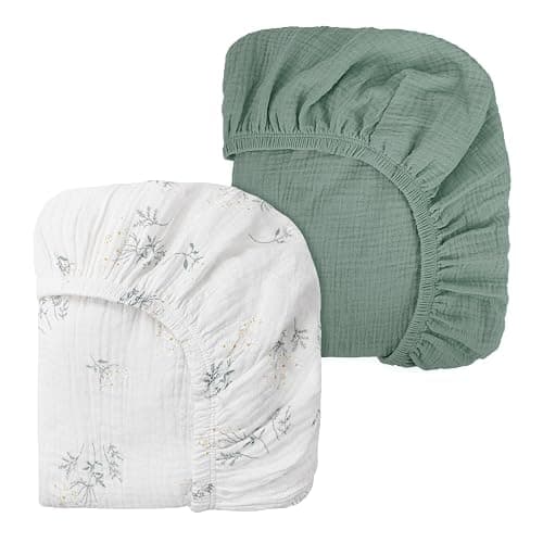 Peepeemax Lenzuola Navicella Universale, Neonato Lenzuola Culla Neonato Lenzuola Carrozzina,100% Mussola di Cotone 70x32 70x35 75x35cm 80x40cm, Verde - Image 1