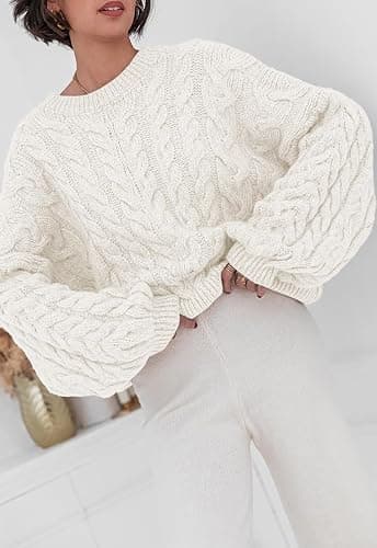 PRETTYGARDEN Womens Sweaters Fall 2025 Cable Knit Long Sleeve Crewneck Oversized Sweater Chunky Pullover Loose Outfits thumbnail 3