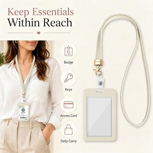Cute Lanyards for ID Badges Women Teacher Lanyard with Card Holder | Thin neck long strap with badge holder, Elastic lanyard holder for keys, Cute for women teachers, Idea for office, school thumbnail 6