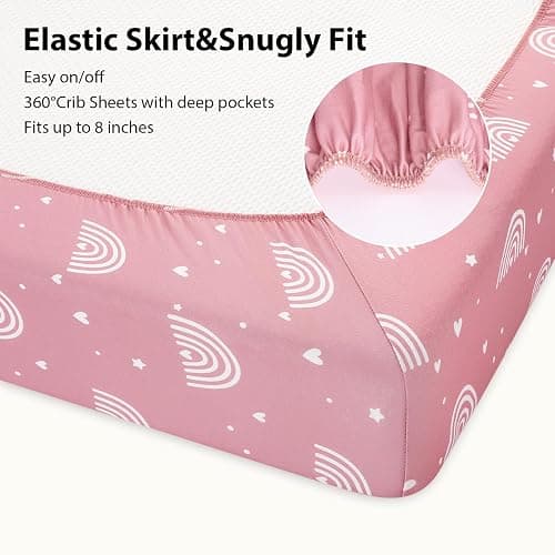 FIEMOL Baby Crib Sheets Girl, 3 Pack Toddler Bed Sheets Fitted for 52”x28” Standard Crib and Toddler Mattresses, Super Soft Microfiber Pink Rainbow thumbnail 5