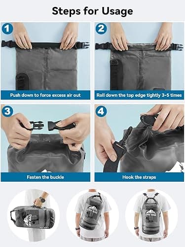 HEETA Dry Bag Waterproof for Women Men, 5L/10L/20L/30L/40L Roll Top Lightweight Dry Storage Bag Backpack with Phone Case for Travel Swimming Boating Kayaking Paddle Board Camping Beach Accessories thumbnail 5