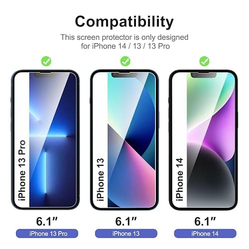 NEW'C 3 Pack Designed for iPhone 14,iPhone 13,iPhone 13 Pro Screen Protector (6.1 inches),Tempered Glass with easy installation tool included,Case Friendly Ultra Resistant thumbnail 2