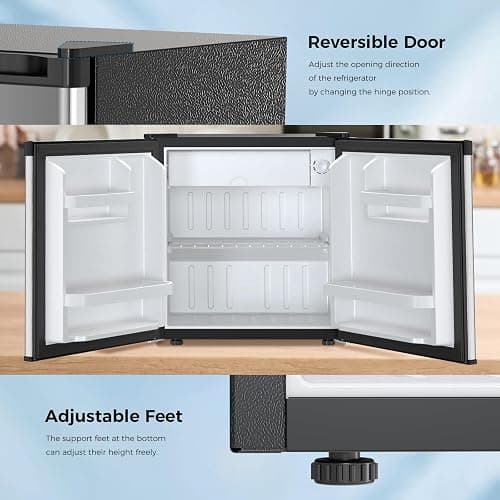 Antarctic Star Compact Refrigerator Mini Fridge with Freezer, Single Reversible Door, Dorm Fridge, Wire Shelf, Defrost Button, for Bedroom, Office, kitchen, 1.7 Cu. Ft, Steel thumbnail 2