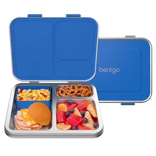 Bentgo Kids Stainless Steel Leak-Resistant Lunch Box - 3-Compartments with Bonus Silicone Container, Durable, Eco-Friendly, Dishwasher Safe, BPA-Free, Ideal for School, Ages 3+ (Blue) - Image 1