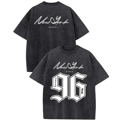 BINTEHGS Boys Graphic Tees New York Jersey Kids 96 Number Shirt Vintage Acid Wash T Shirt Short Sleeve Loose Summer Tee Shirt - Image 1