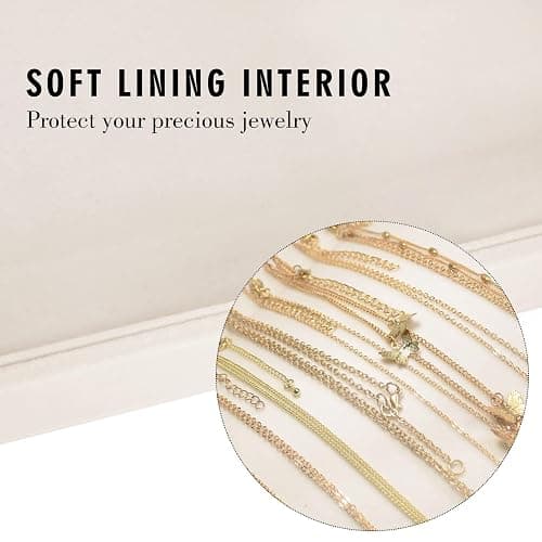 Siveit Necklace Organizer Box Premium 20 Hooks Velvet Necklace Display Jewelry Tray with Transparent Lid Jewelry Necklace Display Box for Necklace Pendants Suitable for Women and Girls (Beige) thumbnail 3