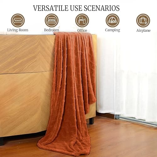 BYKOSY Jacquard Boho Fleece Throw Blanket-Cozy Fluffy Soft Lightweight Fuzzy Blanket for Sofa, Couch, Bed, Chair & Car, Gifts for Teen Girls, Women & Men, Home and Dorm Decor, Rust Red, 50" x 70" thumbnail 4