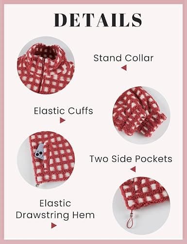 Lianlive Women Winter Sherpa Fleece Jacket Long Sleeve Zip Up Checkered Fuzzy Cropped Coats Warm Outwear with Pockets thumbnail 4