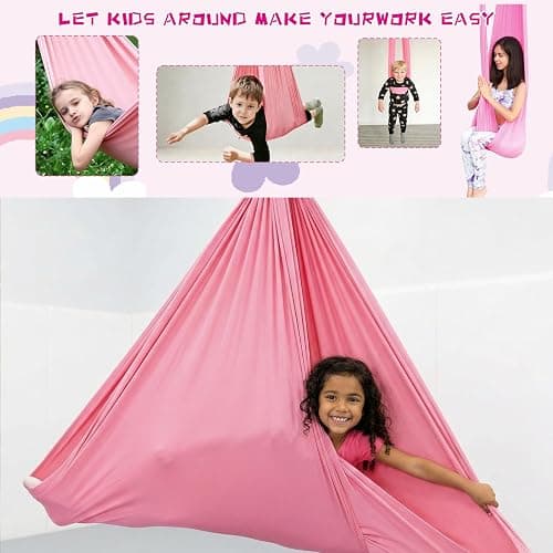 Elfzone Sensory Swing - Indoor Swing，Comes with Heavy Duty Hardware and Soft Nylon Fabric for Calming Effect, Holds Up to 135kg (Pink, 110" thumbnail 8