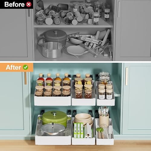 Delamu 3 Pack Pull Out Cabinet Organizer, 15.7"Deep Pull Out Drawers for Cabinets, Slide Out Drawers for Kitchen Cabinets, Bathroom Cabinet Organizer, Pantry (White) thumbnail 7