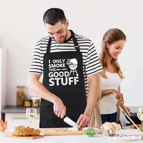 Kaidouma Funny Grill Aprons for Men - I Only Smoke the Good Stuff - Men’s Funny Chef Cooking Grilling BBQ Aprons with 2 Pockets - Dad Gifts for Fathers Day Birthday Christmas thumbnail 9