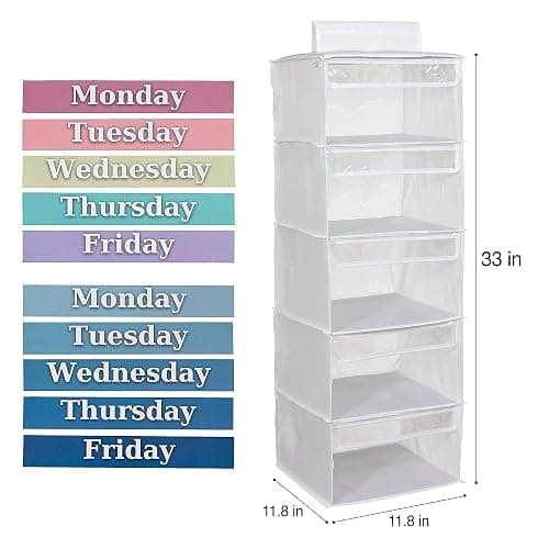 Weekly Clothes Organizer for Kids, Hanging Closet Days of the Week Shelves thumbnail 3
