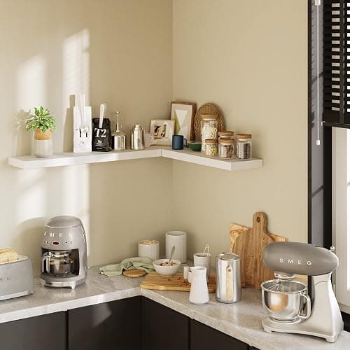 BAMEOS Floating Shelves, 35 in W x 7in D White Wall Mounted Wooden Shelves with Invisible Brackets Set of 2, Hanging Wall Shelves Decoration for Bedroom and Kitchen thumbnail 5