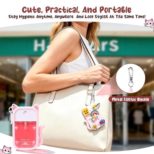 Kivzex Cat Silicone Case for Touchland Hand Sanitizer Spray with Keychain, Compatible with Power Mist & Glow Mist 1 FL Oz/30ML for Touchland Case, with Charms Accessory Cute Travel Cover Sleeve Pink thumbnail 3