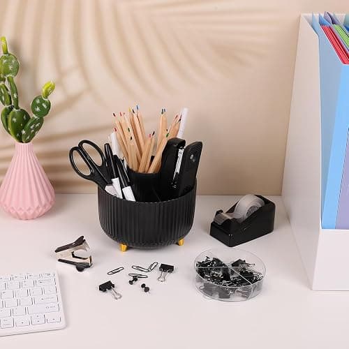 SKYDUE Black Office Supplies, Black Office Desk Accessories 10PCS, Pencil Holder for Desk, Stapler, Tape Dispenser, Scissors, Ruler, Clips and 1000pcs Staples, Desk Supplies Set thumbnail 5