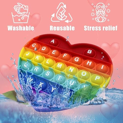 PETBSNVB Rainbow Heart Shaped Pop Bubble Valentines Fidget Toy with Letters and Numbers, Xmas Gift Sensory Toy with Alphabets Kids Birthday Party Classroom Prize Stress Reliever thumbnail 3