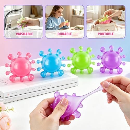 4 Pack Virus Splat Stress Balls,Textured Squishy Fidget Toys, Malt Syrup Squeeze Sensory Stress Relief Balls for Kids Adults,Portable Hand Exercise Party Favor Fidget Toys thumbnail 3