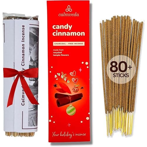 Christmas Candy Cinnamon Incense Sticks - 80-Pack Spicy, Sweet Fall Incense | Charcoal Free, Handmade from Upcycled Flowers, IFRA compliant Fragrance - Spiced Cinnamon with creamy Vanilla and Tangerine - Image 1