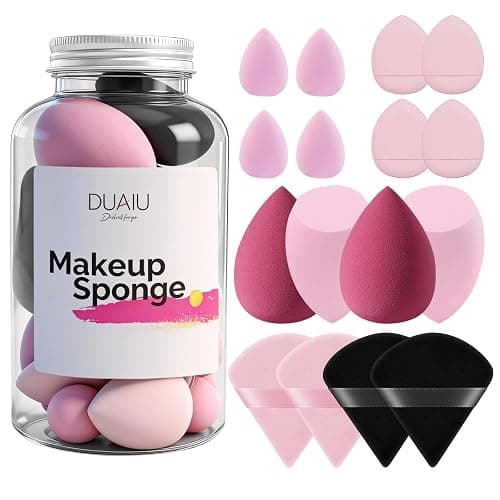DUAIU 16 PCS Makeup Sponges Set, Beauty Blenders & Powder Puffs for Foundation, Cream, Powder, Face Makeup Sponge Kit with Blender, Triangle Puff and Mini Make up Sponges for Wet Dry Use (Pink) - Image 1