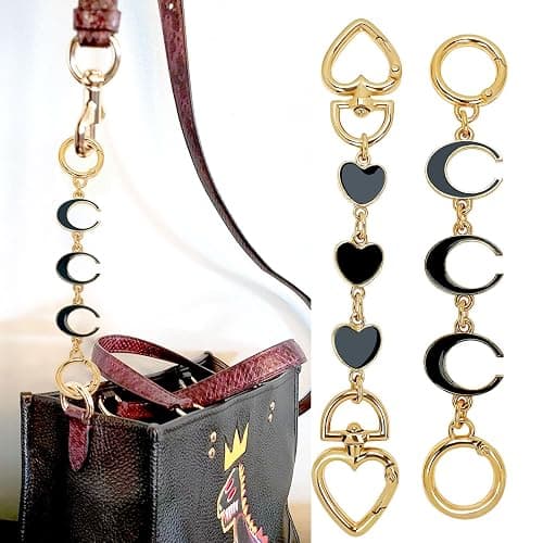 2 Pcs Bag Extender Chain, Purse Strap Extender for Handbag, Purse Extender Chain, Bag Extension Chain Extender for Purse Handbags, Shoulder Bag Strap Extender, Black Heart & Moon thumbnail 2