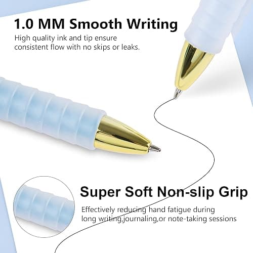 Ballpoint Pens Black Ink,10 PCS 1.0mm Medium Tip Retractable Pen,Long Lasting Smooth Writing Pens with Super Soft Grip,Suitable for Journaling, Take Notes,Gift for Women Men（Multicolor） thumbnail 4