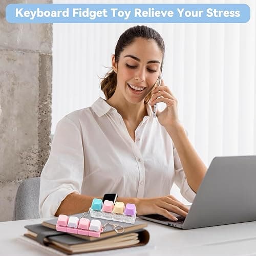 2 Pcs Blue Keyboard Clicker Fidget Toy, Loud Keyboard Fidget Toy for Adult, 4 Keys Anxiety Toy Keyboard Keychain for Stress Relief Pass Time thumbnail 7