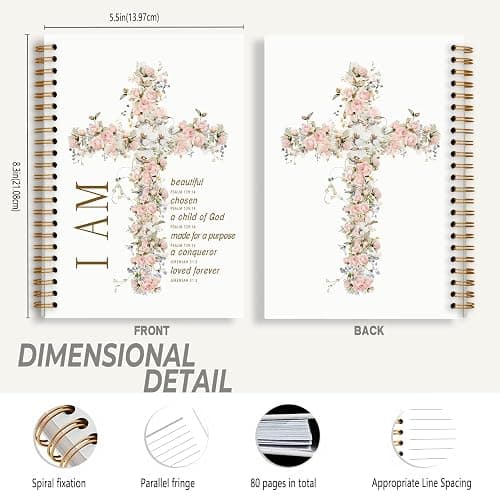 Foritho Floral Christian Notebook, Inspirational I Am Bible Verse Journal, Religious Prayer Journal for Writing, Scripture Bible Journaling Spiral Notebook 5.5x8.3 Inch thumbnail 3