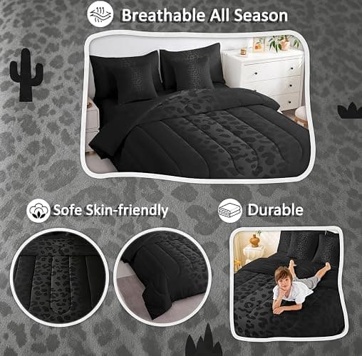 Feelyou Animal Print Leopard Cheetah Comforter Set Full Size Bed in a Bag | Bed All Season Bedding Set 7Pcs Black Warm Cozy Breathable Lightweight thumbnail 4