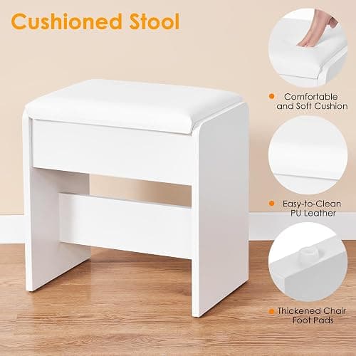 ANWBROAD 39" Makeup Vanity Desk with Mirror and Lights with 6 Drawers and Charging Station Girls Vanity with Glass Top,3 Color Modes Adjustable,White for Bedroom UBDT79A thumbnail 9