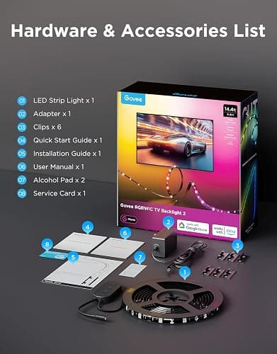 Govee TV LED Backlight 2, 14.4ft Cuttable TV Lights for 32-70 Inch TVs, Color Changing RGBWIC LED Strips Lights with 210+ Scene Modes & Music Sync, Smart APP and Voice Control, Easy Install thumbnail 8