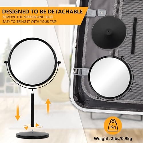 ALHAKIN 10x Magnifying Makeup Mirror, 8 Inch Tabletop Mirror Double Sided with Magnification, Swivel Make Up Mirror for Bathroom, Black thumbnail 6