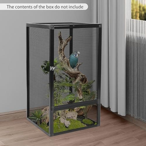 Reptile Terrarium Cage, 31.5" x 17.7" x 17.7" Butterfly Cage Terrarium with Mesh Panel, Pet Feeding Net Box with Metal Latch, for Chameleon, Tree Frog, Arboreal, for Reptiles and Small Insects thumbnail 2