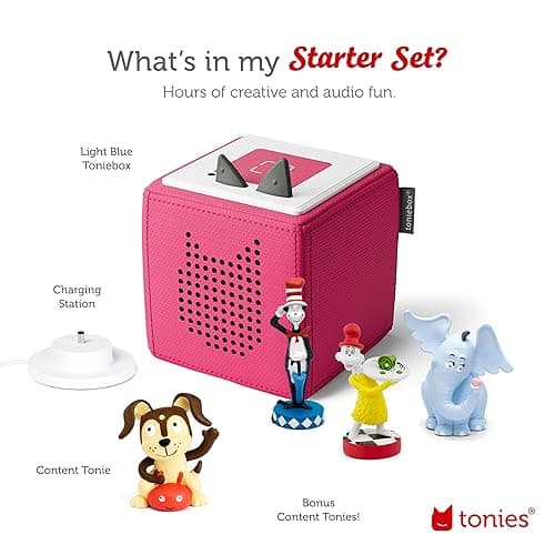 Toniebox Audio Starter Set with Cat in The Hat, Sam-l-Am, Horton Hears a Who!, and Playtime Puppy - Listen, Learn, and Play with One Huggable Little Box - Pink - Pink thumbnail 5