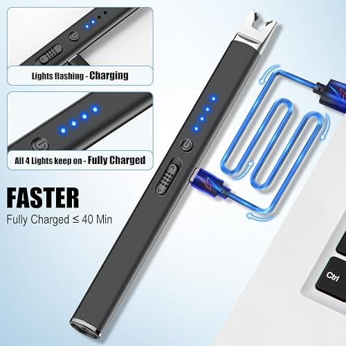 Electric Candle Lighter USB C Rechargeable BBQ Lighter Long Reach, Electronic Arc Plasma Lighter Flameless and Windproof for Candles, Grill Stove, Camping (Jet Black) thumbnail 4