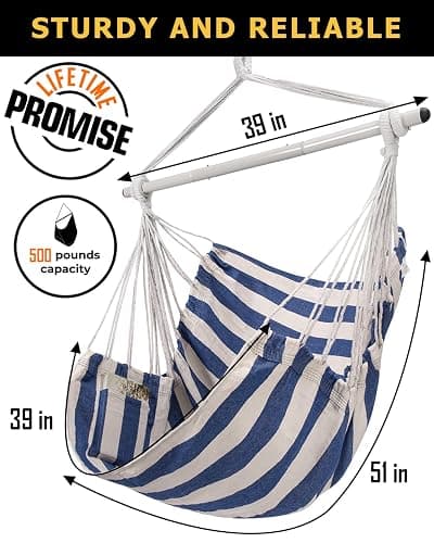 ADVOKAIR Hammock Chair Swing, Heavy-Duty Hanging Rope Swing Seat Supports 500 Lbs, Ideal for Outdoor Patio, Backyard, Porch, Deck & Indoor Bedroom Use thumbnail 3