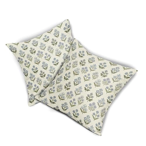 Sivirary Blue Green Block Print Pillow Covers 18x18 Inch Set of 2, Vintage Floral Spring Decorative Throw Pillow Cases Boho Cushion Covers Rustic Decoration Gift Farmhouse Sofa Couch Bed Decor thumbnail 8