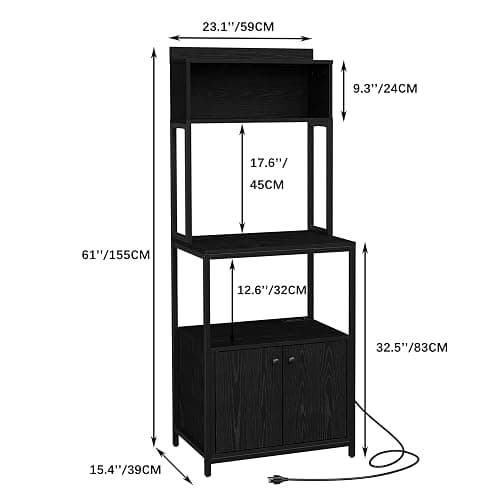 Furniouse 5-Tier Kitchen Bakers Rack with Power Outlet, Industrial Microwave Oven Stand with Storage, Kitchen Storage Shelf with Cabinet, Coffee cart, Standing Kitchen Storage Rack (Black) thumbnail 2